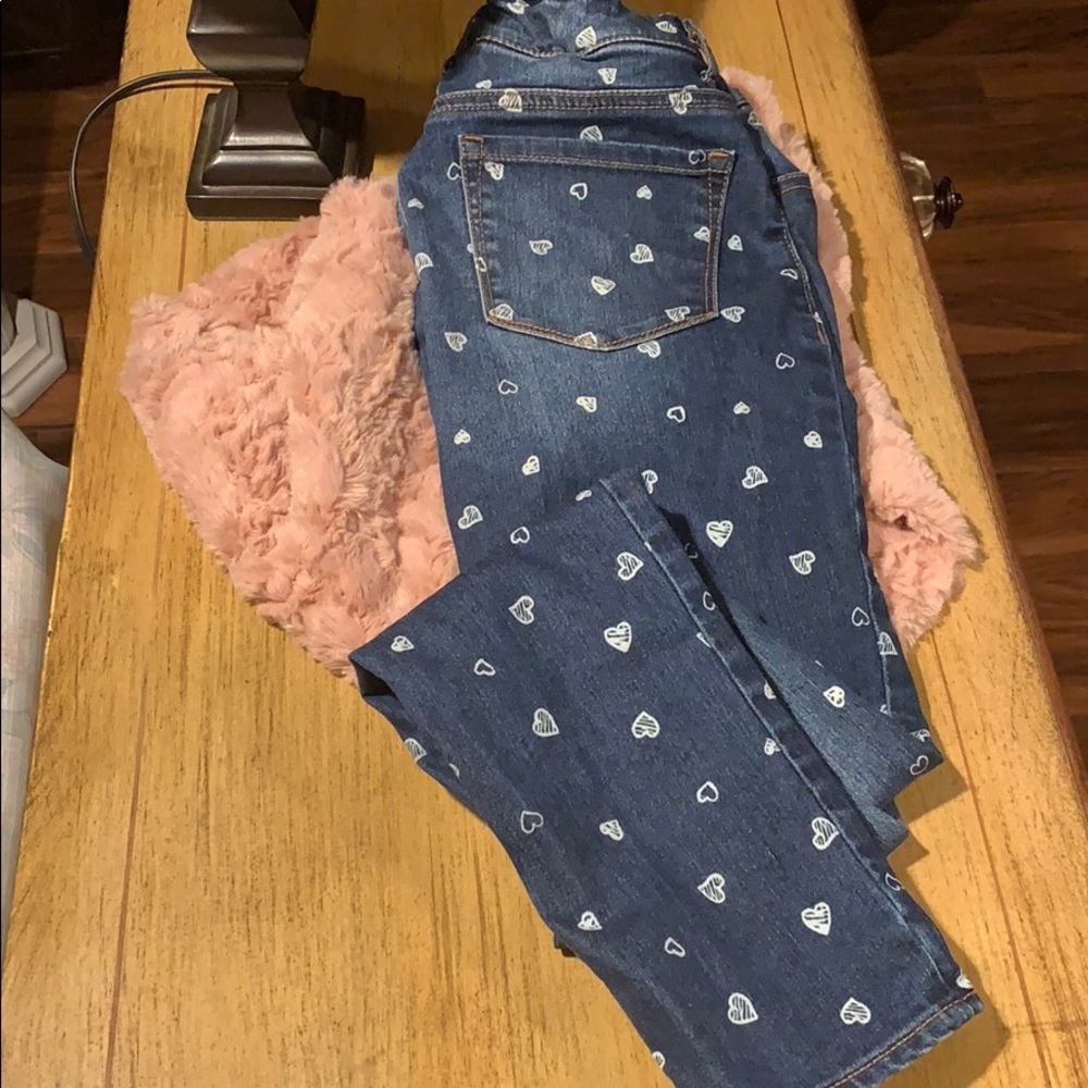 Girls Gap Blue Jeans with White Hearts